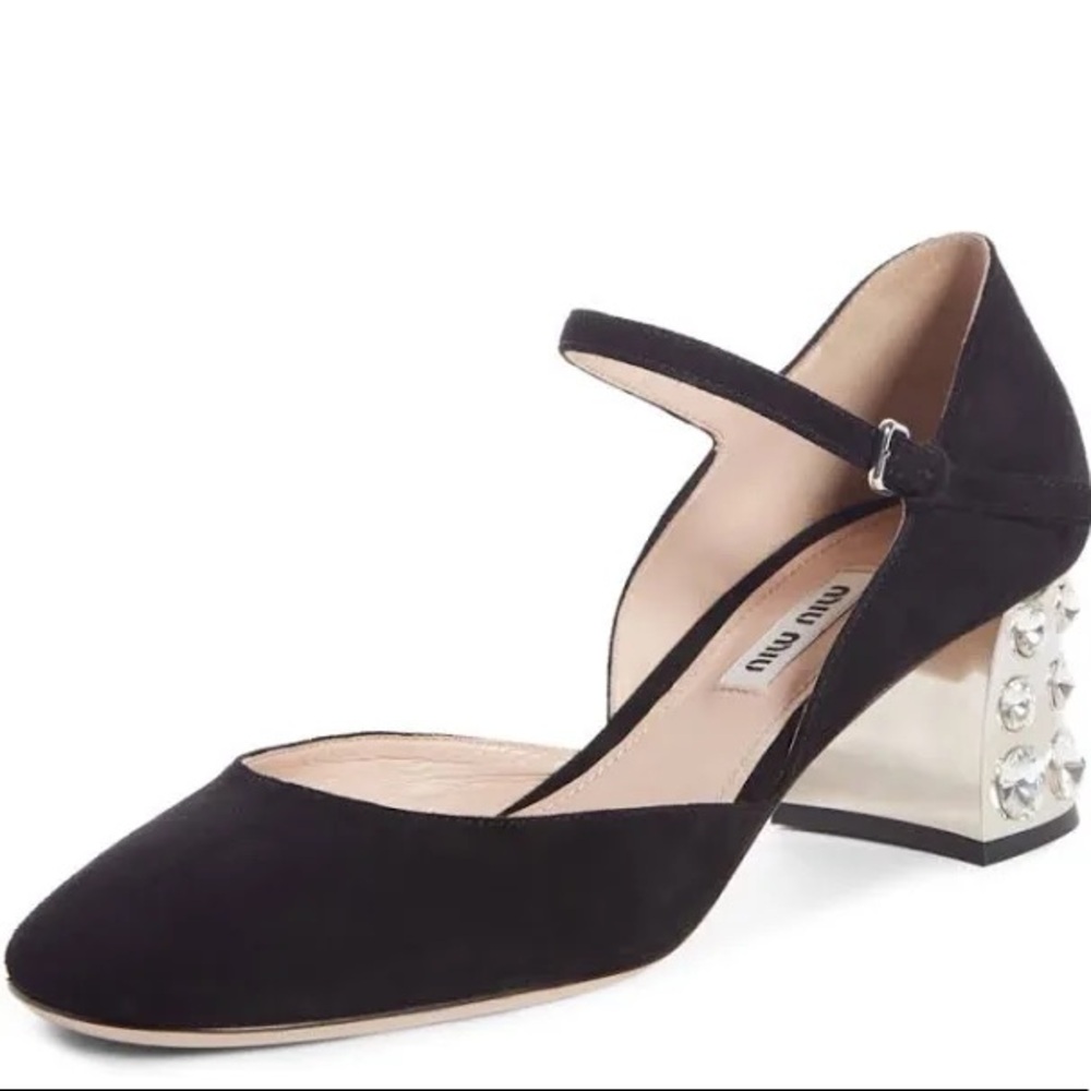 Miu Miu Suede Mary Jane Embellished  Pump Size 36.5
